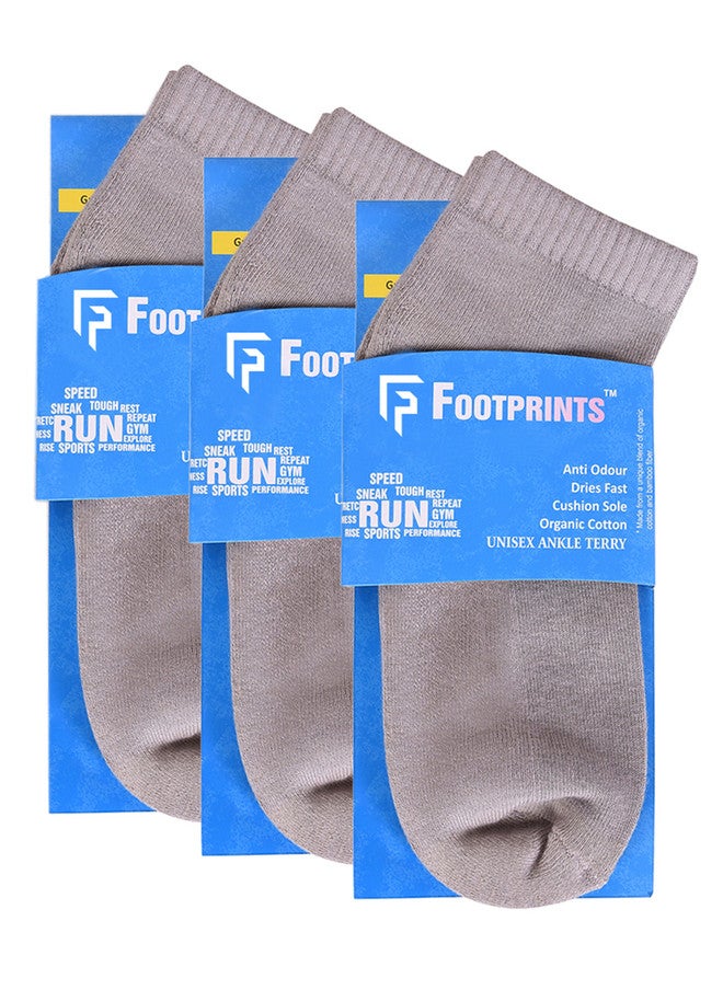 FOOTPRINTS FOOTPRINT 3 Pairs Unisex Anti Odour Organic Cotton Ankle-Length Terry Sports Socks - Image 1